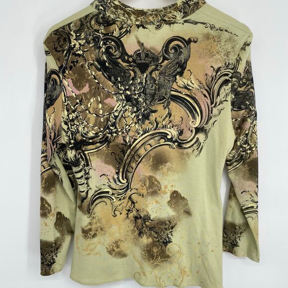 Paris IQ Vintage Top Large 90s Y2K Jersey Knit Button Top Asymmetrical Fairy - Picture 2 of 9